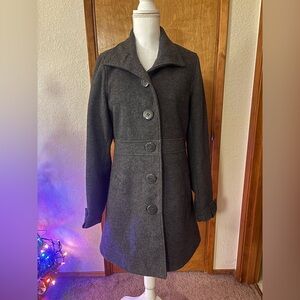 Kavu Women's Wool Blend Charcoal Button-Up Pea Coat